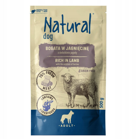 NATURAL Jehněčí maso s přídavkem borůvek - mokré krmivo pro psy - 500g - Fotogalerie 1