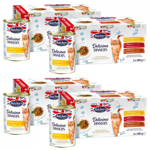 BUTCHER'S Delicious Dinners Výběr masových jídel v želé - mokré krmivo pro kočky - 24x400g (4x(6x400g)) - Fotogalerie 1