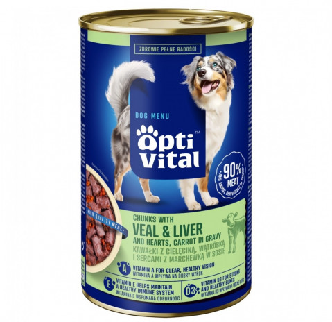 OPTIVITAL Chunks with veal, hearts, liver and carrots - vlhké krmivo pro psy - 1250g - Fotogalerie 1