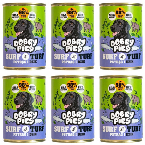DOBRY PIES Surf & Turf Trout and wild boar - vlhké krmivo pro psy - 6x400g - Fotogalerie 1