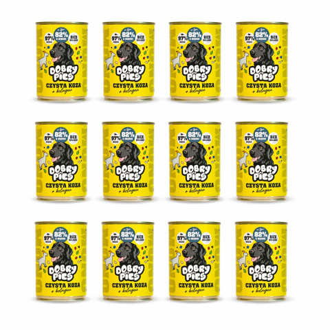 DOBRY PIES Mono Čistá koza + kolagen – vlhké krmivo pro psa – 12x400g - Fotogalerie 1