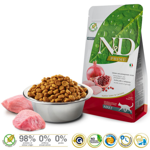 FARMINA N&D Prime Chicken & Pomegranate Adult – suché krmivo pro kočky – 1,5 kg - Fotogalerie 2