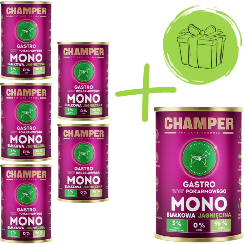 CHAMPER Gastro jehněčí - mokré krmivo pro psy - 5x400g + 400g ZDARMA - Fotogalerie 1