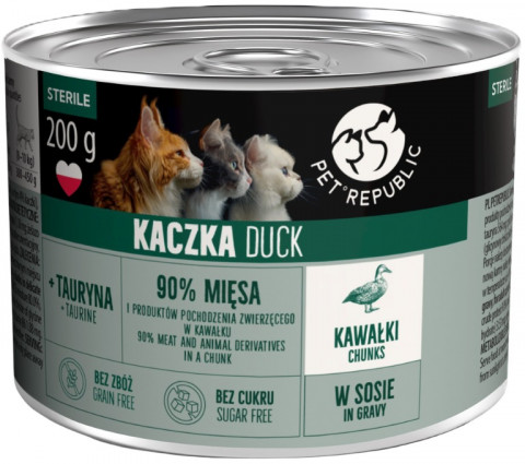 PETREPUBLIC Adult Sterile Kousky s kachnou v omáčce – vlhké krmivo pro kočku – 200g - Fotogalerie 1