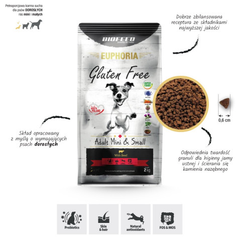 BIOFEED Euphoria Gluten Free Adult mini & small Beef - suché krmivo pro psy - 12kg - Fotogalerie 4