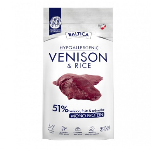 BALTICA Nutraceutic Hypoallergenic Medium breeds Venison with rice - suché krmivo pro psy - 3kg - Fotogalerie 1