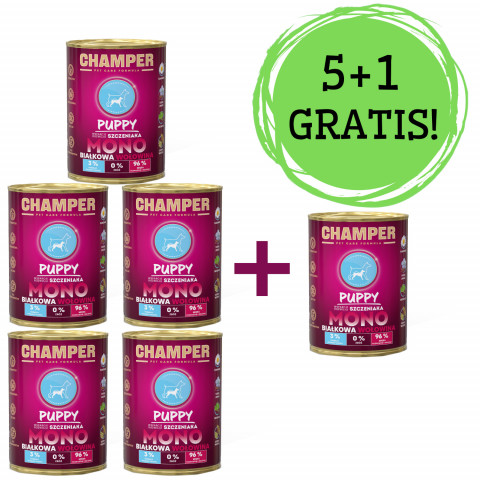CHAMPER Puppy Monoprotein Hovězí – mokré krmivo pro psy – 5x400g + 1 konzerva ZDARMA! - Fotogalerie 1