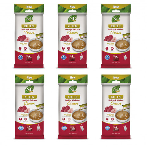 FARMINA N&D Prime Cat Cream with chicken & tuna kitten box – pamlsek pro kotě – 6x(4x15g) - Fotogalerie 1