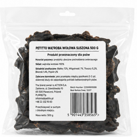 PETITTO Dried beef liver Mono - pamlsek pro psa - 500g - Fotogalerie 1