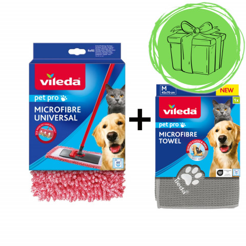 VILEDA Pet Pro Náhrada pro plochý mop Vileda 3D Chenille + ZDARMA! Ručník z mikrovlákna Vileda PET PRO M 70x45 cm - Fotogalerie 1