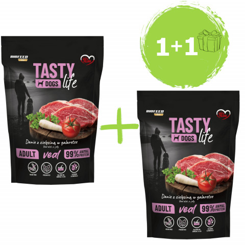 BIOFEED Tasty Dogs Life Telecí - mokré krmivo pro psa - 2×150g - 1+1 ZDARMA! - Fotogalerie 1