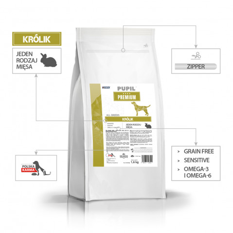 PUPIL Premium All Breeds Rabbit - suché krmivo pro psy - 1,6kg - Fotogalerie 2