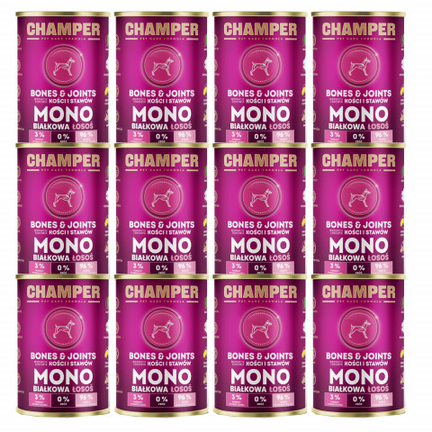 CHAMPER Bones & Joints monoproteinový losos – mokré krmivo pro psa – 12×400 g - Fotogalerie 1