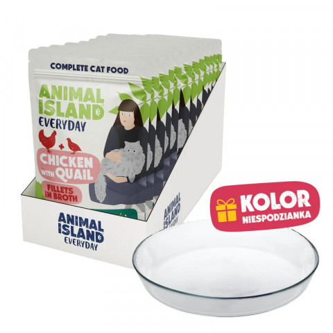 ANIMAL ISLAND Everyday Chicken with quail in broth Box - mokré krmivo pro kočky - 12x85g + talířek zdarma - Fotogalerie 1