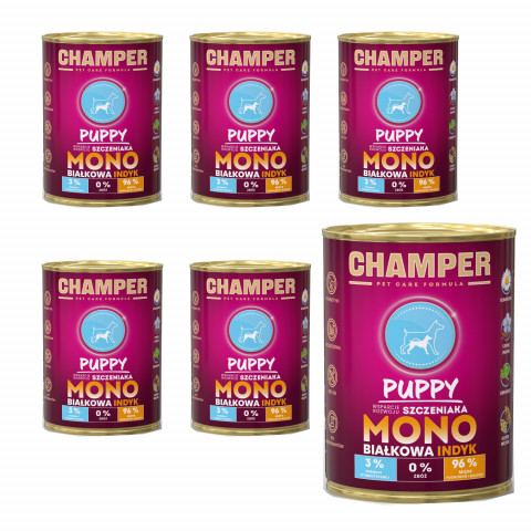 CHAMPER Puppy monoproteinový krůtí – mokré krmivo pro štěně – 6×400 g - Fotogalerie 1