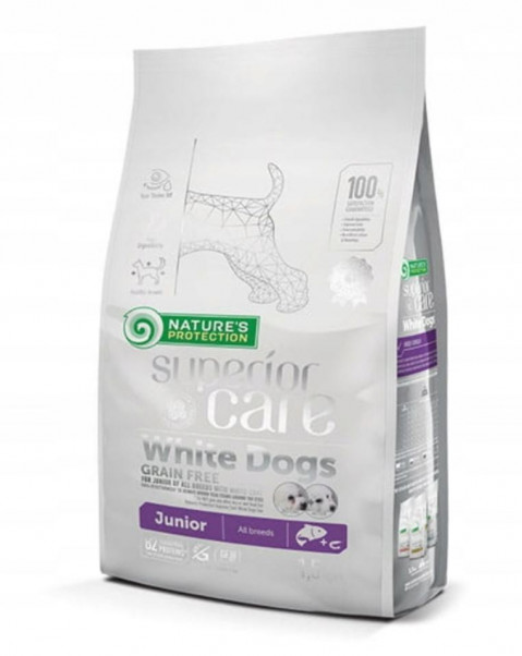NATURE'S PROTECTION Superior Care White Dogs Junior Losos bez obilovin - suché krmivo pro štěňata - 1,5 kg - Fotogalerie 1
