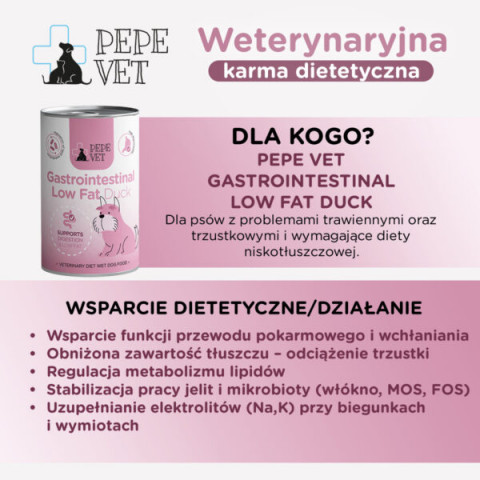 PAKA ZWIERZAKA Pepe Vet Gastrointestinal Low fat Mono Duck - vlhké krmivo pro psy - 12x400g - Fotogalerie 3