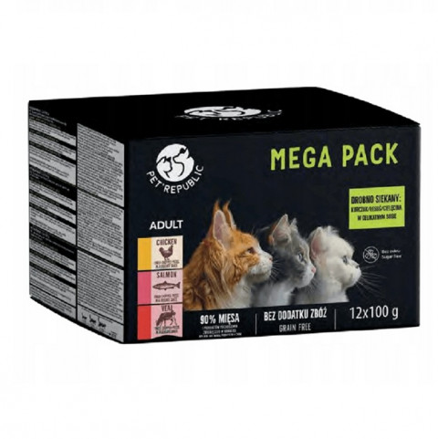 PETREPUBLIC Mega Pack Chicken, salmon, veal - mokré krmivo pro kočky - 12x100g - Fotogalerie 1