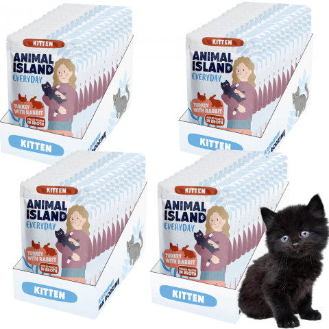 ANIMAL ISLAND Everyday Kitten Turkey with rabbit in broth - mokré krmivo pro kočky - 48x85g - Fotogalerie 1
