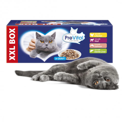 PREVITAL XXL BOX Mix chutí s kuřetem, telecím, lososem a játry v omáčce - mokré krmivo pro kočky - 48 x 100g - Fotogalerie 3