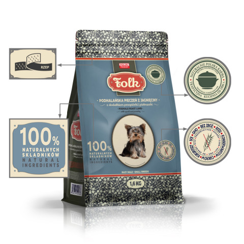 FOLK Small breeds Podhale-style lamb roast with quail and parsley - suché krmivo pro psy - 1,6kg - Fotogalerie 4