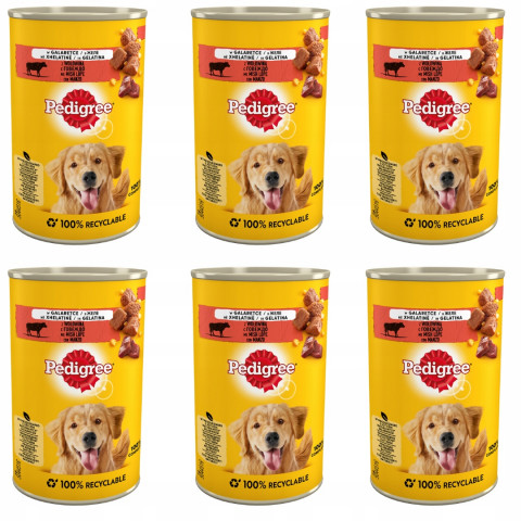 PEDIGREE Adult Hovězí ve želé – mokré krmivo pro psy – 6×400 g - Fotogalerie 1