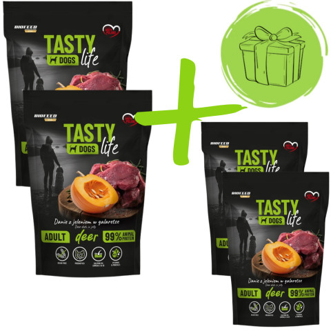 BIOFEED Tasty Dogs Life Jelen - vlhké krmivo pro psy - 2x150g + 2x150g ZDARMA - Fotogalerie 1