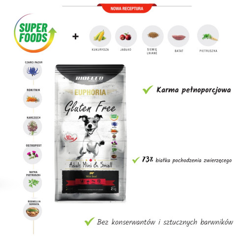 BIOFEED Euphoria Gluten Free Adult mini & small Beef - suché krmivo pro psy - 12kg - Fotogalerie 5