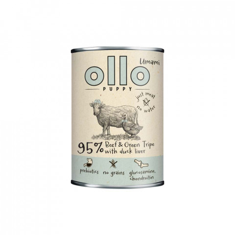 OLLO Puppy Umami Hovězí a Zelené Dršťky s Kachními Játry - mokré krmivo pro psy - 850g - Fotogalerie 1
