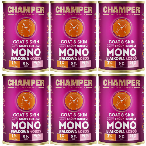 CHAMPER Coat & Skin Mono losos – mokré krmivo pro psa – 6×400 g - Fotogalerie 1