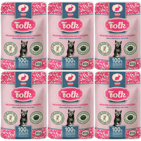 FOLK Kitten Jemný pokrm pro kotě s králíkem – mokré krmivo pro koťata – 6x85g - Fotogalerie 1
