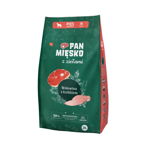 PAN MIĘSKO with herbs Beef with rabbit M - suché krmivo pro psy - 20kg - Fotogalerie 1