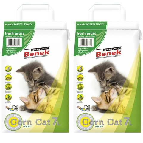 CERTECH Super Benek Corn Cat Čerstvá tráva – hrudkující kukuřičné stelivo – 2x7l - Fotogalerie 1