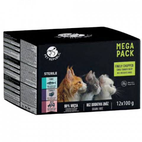 PETREPUBLIC Mega Pack Steril Tuna, turkey, beef - mokré krmivo pro kočky - 12x100g - Fotogalerie 1