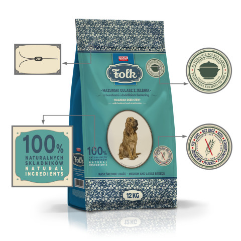 FOLK Medium and large breeds Traditional masurian venison stew with beets and cranberries - suché krmivo pro psy - 12kg - Fotogalerie 4