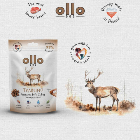 OLLO Air Dried Training Venison Cubes - pamlsek pro psa - 80g - Fotogalerie 2