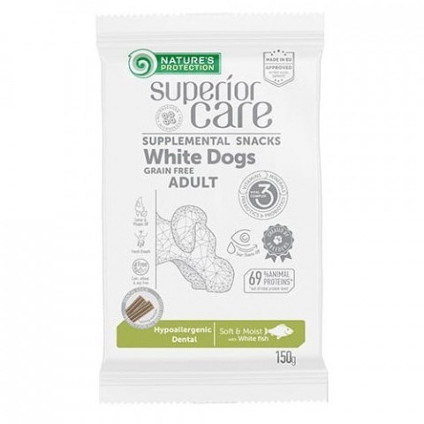 NATURE'S PROTECTION SC White Dogs Dospělý hypoalergenní zubní Whitefish bez obilovin - pamlsek pro psy - 150 g - Fotogalerie 1