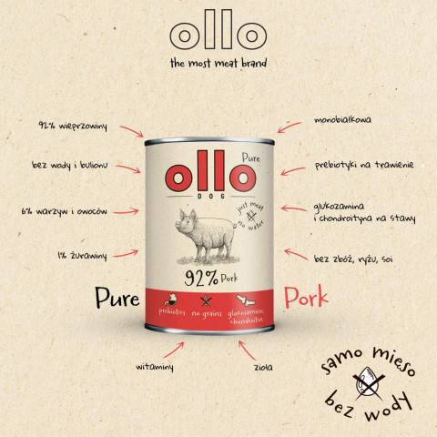 OLLO Pure Pork - vlhké krmivo pro psy - 850g - Fotogalerie 7