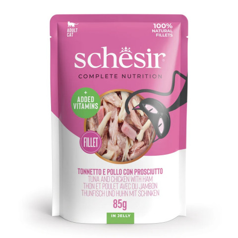 SCHESIR in jelly Tuna and chicken with ham - mokré krmivo pro kočky - 85 g - Fotogalerie 1