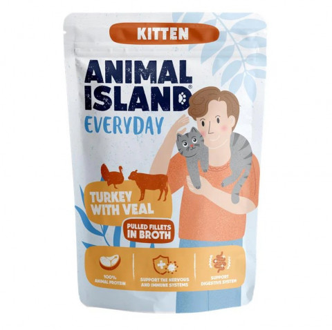 ANIMAL ISLAND Everyday Kitten Krůta s telecím a Krůta s králíkem ve vývaru - mokré krmivo pro kočky - 24x85g - Fotogalerie 3