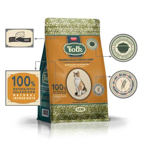 FOLK Masurian-style rabbit and roe deer stew with beets and cranberries - suché krmivo pro kočky - 1,6kg - Fotogalerie 4