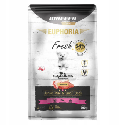 BIOFEED Euphoria Fresh Junior Krůta s králíkem XS/S 500g – suché krmivo pro psy – 1+1 - Fotogalerie 2