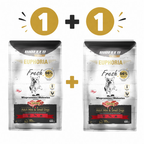 BIOFEED Euphoria Fresh Adult Vepřové a hovězí XS/S 500g – suché krmivo pro psy – 1+1 - Fotogalerie 1