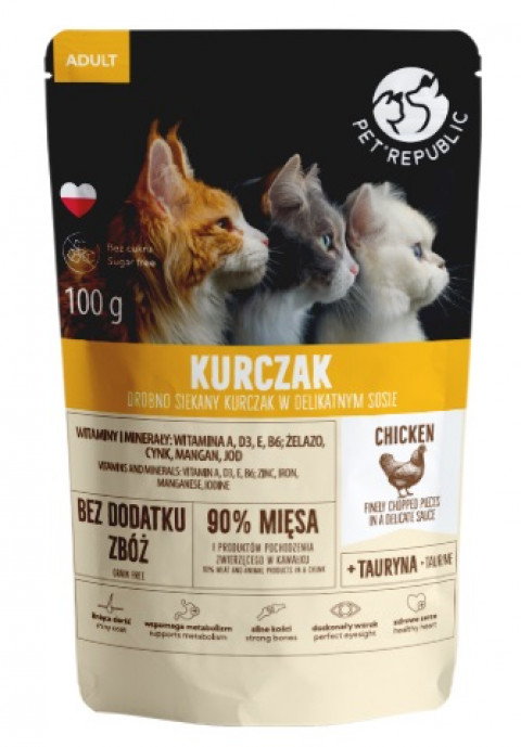 PET REPUBLIC Adult Kuře nakrájené nadrobno - mokré krmivo pro kočky- 100 g - Fotogalerie 1