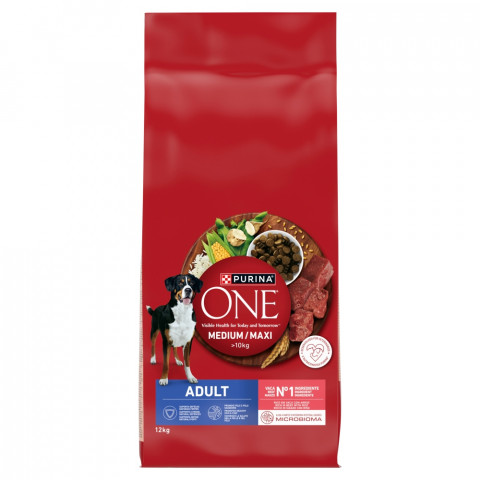 PURINA One Adult Medium/Maxi Rich in beef with rice - suché krmivo pro psy - 12kg - Fotogalerie 1