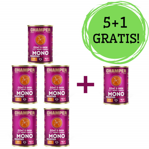 CHAMPER Coat & Skin Hovězí – mokré krmivo pro psy – 5x400g + 1 konzerva ZDARMA! - Fotogalerie 1