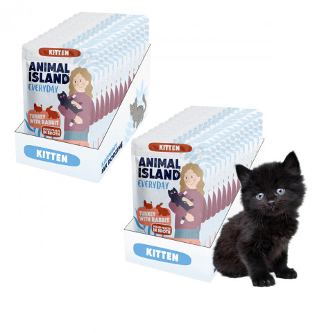 ANIMAL ISLAND Everyday Kitten Turkey with rabbit in broth - mokré krmivo pro kočky - 24x85g - Fotogalerie 1