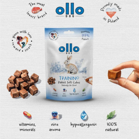 OLLO Air Dried Training Rabbit Cubes - pamlsek pro psa - 80g - Fotogalerie 2