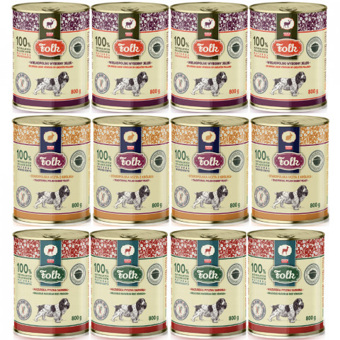 FOLK MIX 3 příchutě – mokré krmivo pro psy – 12x800g - Fotogalerie 1