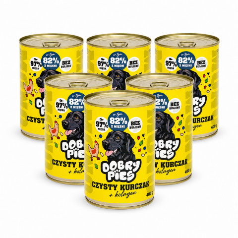DOBRY PIES Mono Čisté kuře + kolagen – vlhké krmivo pro psa – 6x400g - Fotogalerie 1